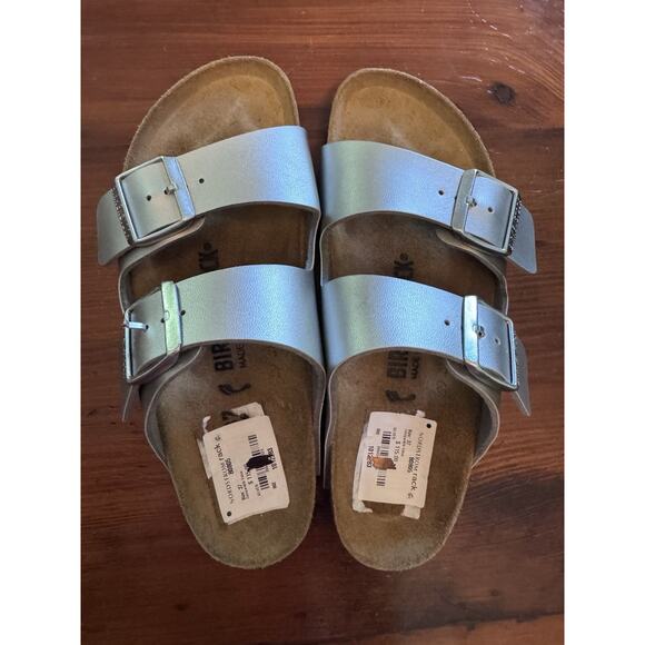 Birkenstock Arizona Women's Metallic Silver Slip-on Sandal Sz 37/ US 7 NEW - Picture 1 of 14
